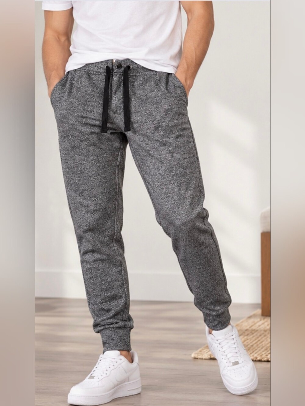 Free Planet Women’s Jogger Pants 34/L Gray Marled Knit Drawstring Casual Lounge